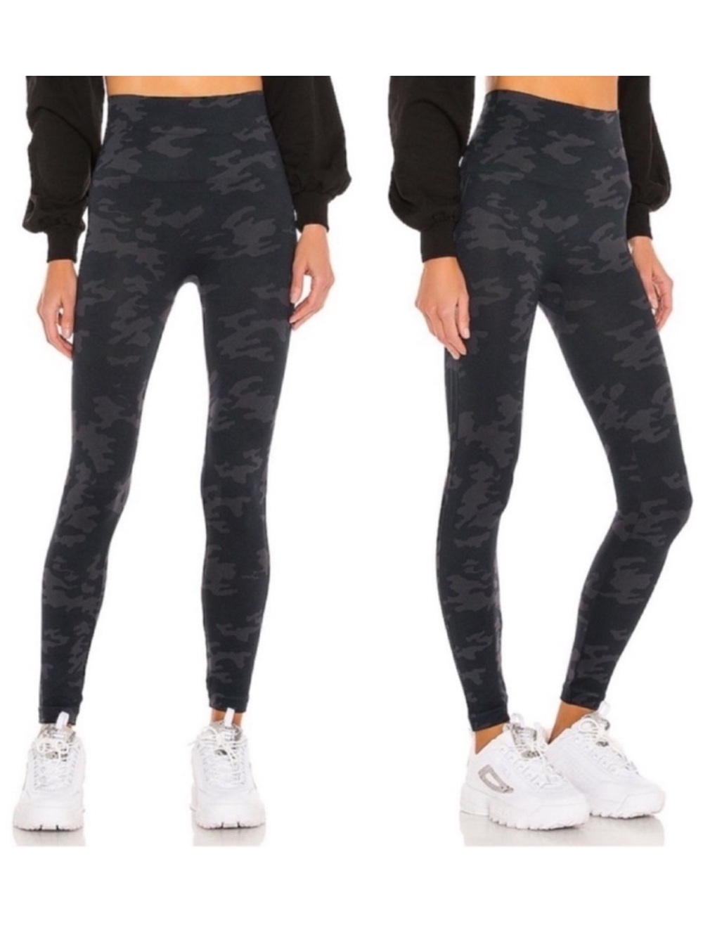 SPANX Camo Camouflage Look At Me Now Leggings Size Medium Black Gray High Rise